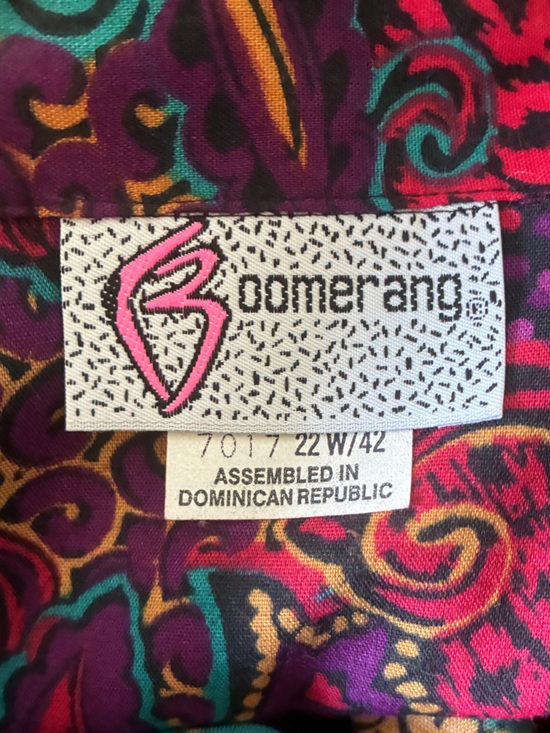 Vintage 90's Boomerang Vibrant Multicolor Paisley Button-Up Shirt Size 22W - Picture 7 of 8